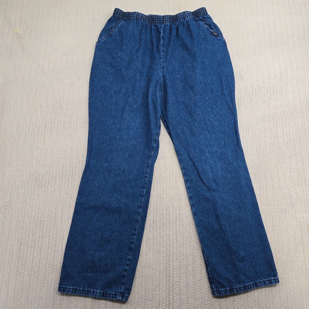 Chic Jeans Womens 16 Denim Elastic Waist Pull On Pants Straight Leg Relaxed